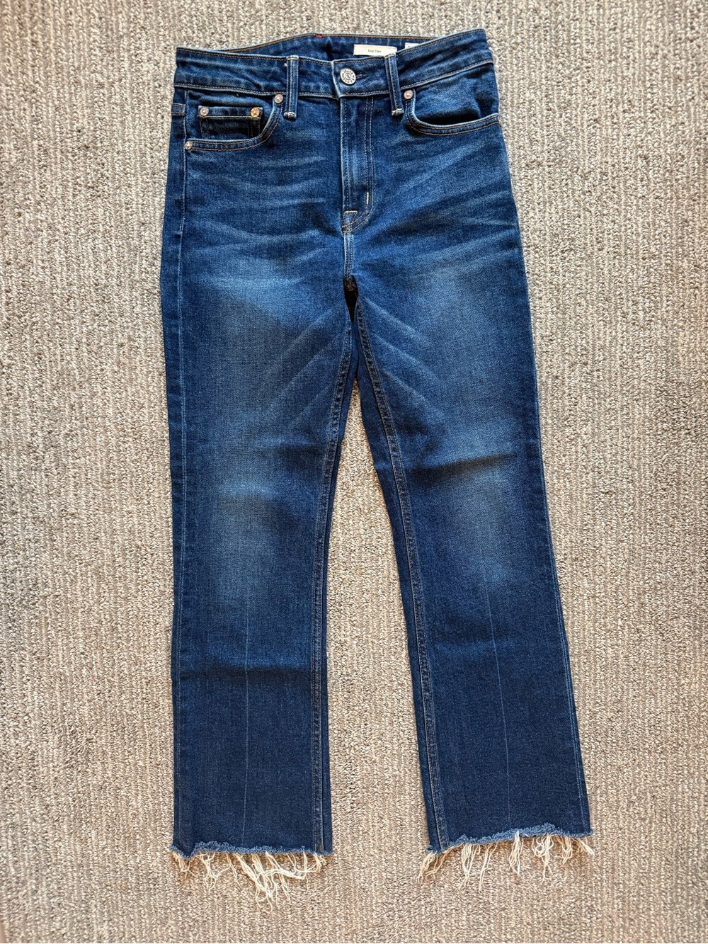 Noend Denim Kick Flare Jeans Women’s 25 Made in USA Raw Hem High Rise Crop